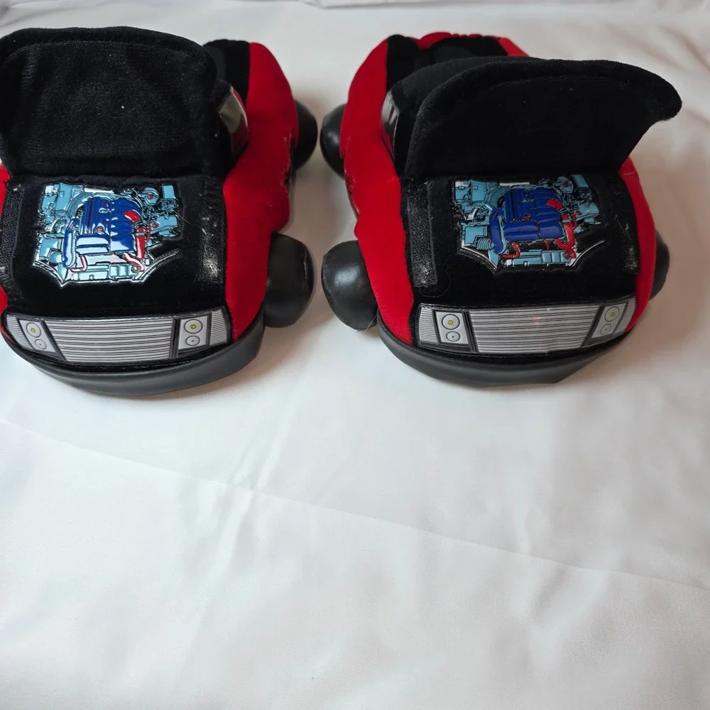 Vintage 2001 Hot Wheels Kids Plush Car Slippers Red Black 3D Race Car Size 4-5 L
